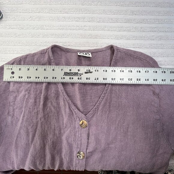 Clio Women's Button Down V-Neck Linen Casual Top Purple Long Sleeve Lightweight - Picture 4 of 8